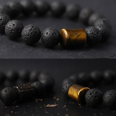Foviel Lava Rock Ebony Wood Tiger Eye Healing Bracelet
