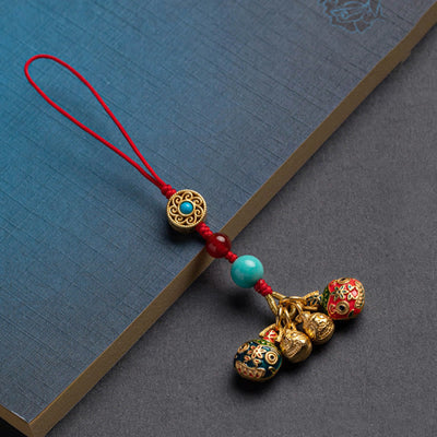 Buddha Stones Gold Swallowing Beast Family Luck Car Key Chain Phone Hanging Decoration Hanging Decoration BS A Family Of Four Red Phone Hanging Decoration