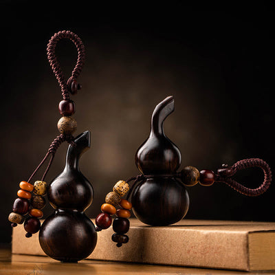Porte-clés gourde en bois de santal rouge à petites feuilles et ébène du Tibet, protection et chance