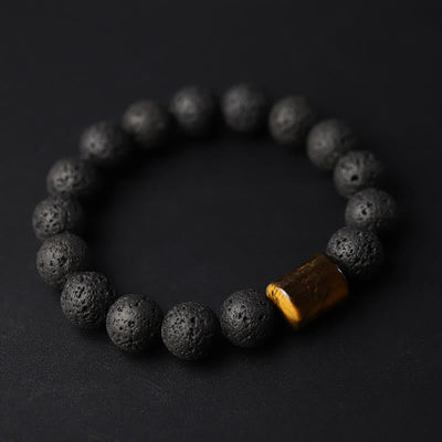 Bracelet de guérison Foviel en roche volcanique, bois d'ébène et œil de tigre
