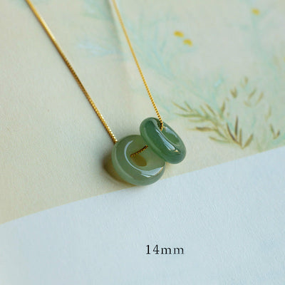 Buddha Stones Natural Round Jade Peace Buckle Luck Abundance Necklace Pendant Necklaces & Pendants BS Jade&Cyan Jade 14mm