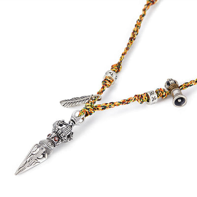 Buddha Stones Tibetan Handmade 925 Sterling Silver Dorje Vajra Om Mani Padme Hum Feather Strength Necklace Pendant - image 7