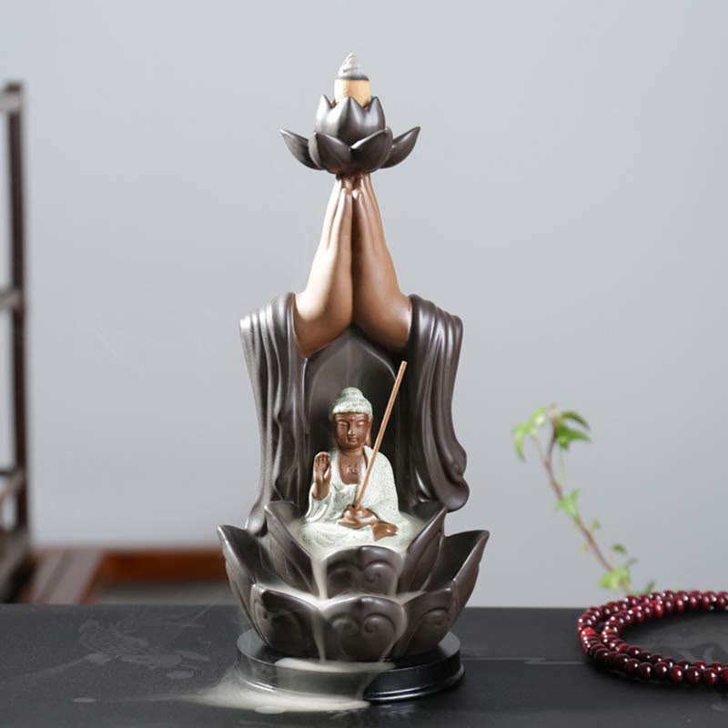 Buddha Stones Buddha Avalokitesvara Chenrezig Ksitigarbha Ceramic Lotus Blessing Backflow Incense Burner Incense Burner BS Buddha Sakyamuni
