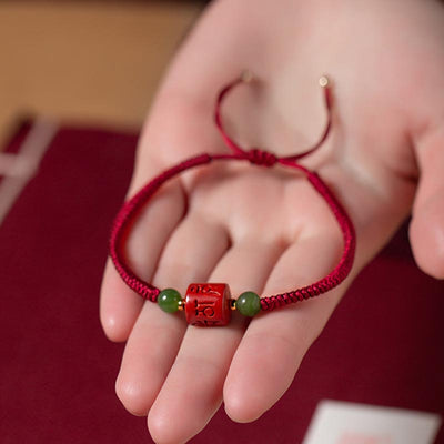 Buddha Stones Tibetan Cinnabar Om Mani Padme Hum Engraved Blessing Braided Rope Bracelet Bracelet BS 8