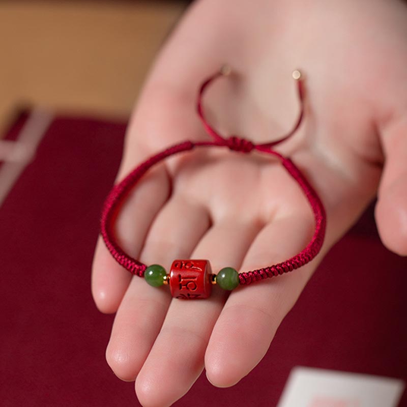Buddha Stones Tibetan Cinnabar Om Mani Padme Hum Engraved Blessing Braided Rope Bracelet Bracelet BS 8