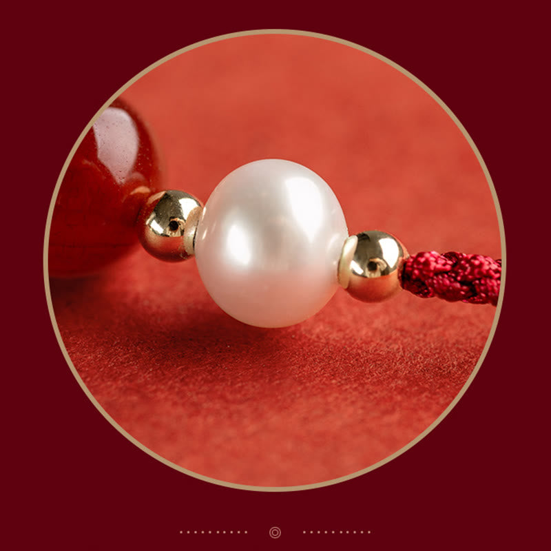 Buddha Stones 925 Sterling Silver Good Fortune Fu Character Agate Pearl Red String Braid Bracelet - image 4