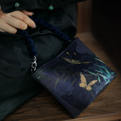Buddha Stones Small Bamboo Leaves Butterfly Peony Flowers Magpie Metal Chain Crossbody Bag Shoulder Bag Handbag Handbags BS 11