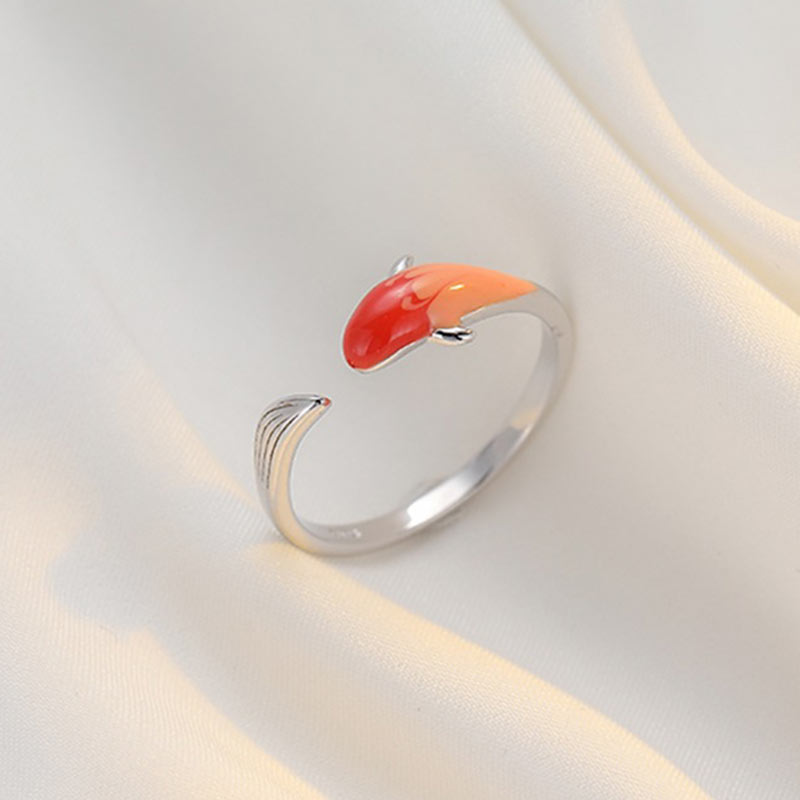 Buddha Stones Koi Fish Copper Balance Luck Adjustable Ring Rings BS 6