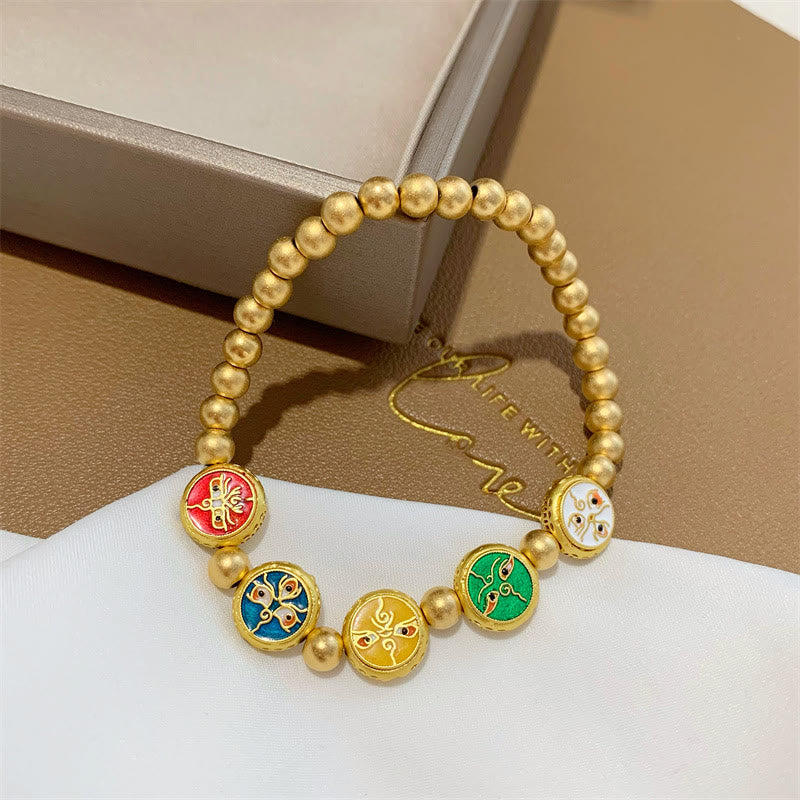 Buddha Stones Tibetan Five God Of Wealth Copper Beads Luck Bracelet Bracelet BS 14-15cm