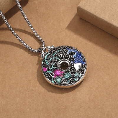 Buddha Stones Koi Fish Lotus Peace Buckle Fu Character Wealth Luck Necklace Pendant Necklaces & Pendants BS 1