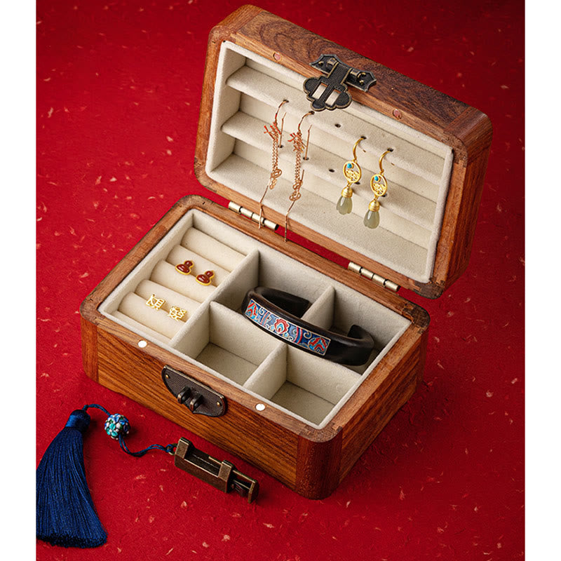 Buddha Stones Retro Handmade Floral Pattern Rosewood Jewelry Storage Box Lockable Wooden Gift Organizer Box Jewelry Storage Box BS 2