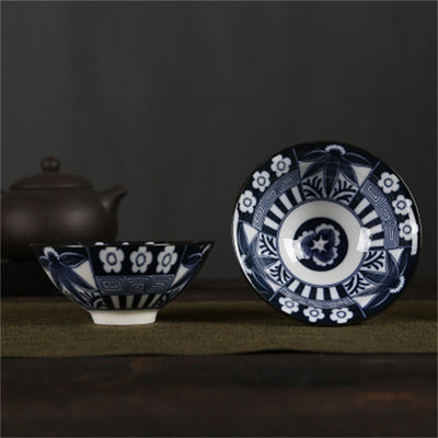 Buddha Stones Flowers Fu Character Mountains Lotus Cherry Blossoms Ceramic Teacup Kung Fu Tea Cup Cup BS Dark Blue Flowers 8.5cm*4cm*90ml