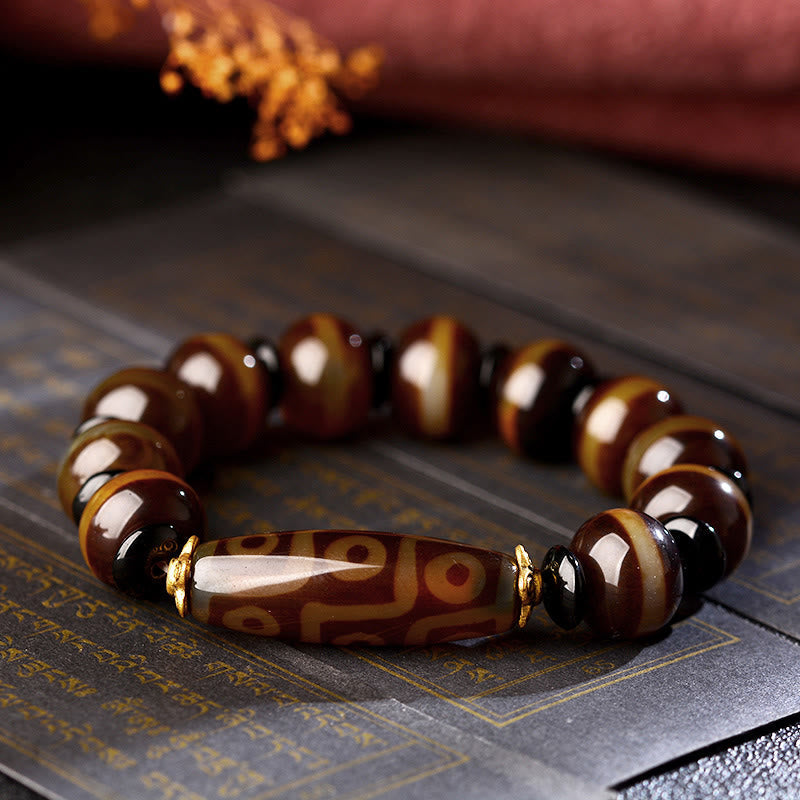 Buddha Stones Tibetan Natural Nine-Eye Dzi Bead Agate Wealth Blessings Bracelet Bracelet BS 1