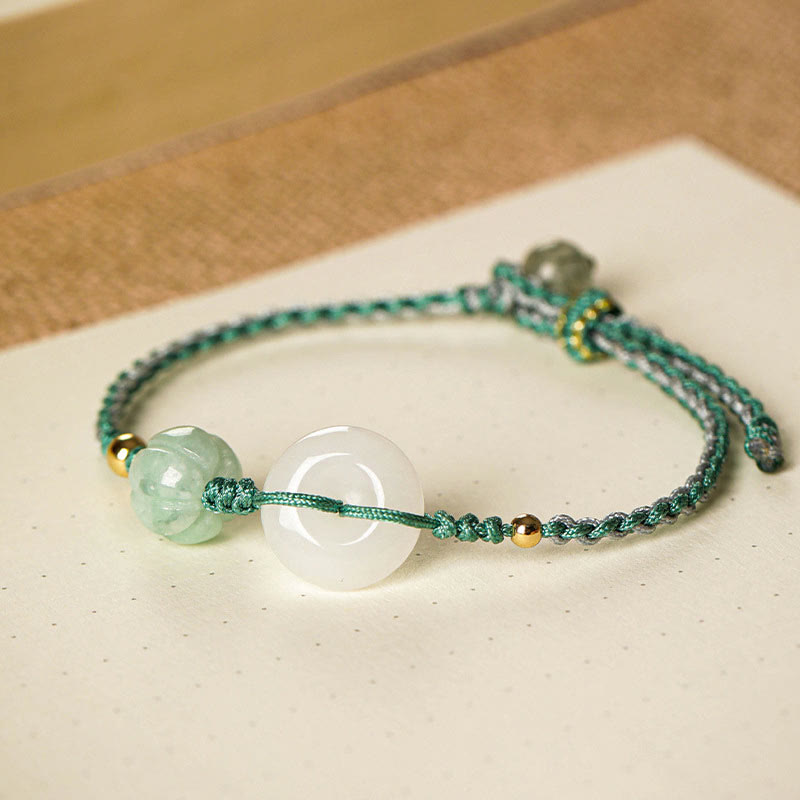Buddha Stones White Jade Peace Buckle Pumpkin Bead Luck Blessing Braided Bracelet Bracelet BS 1