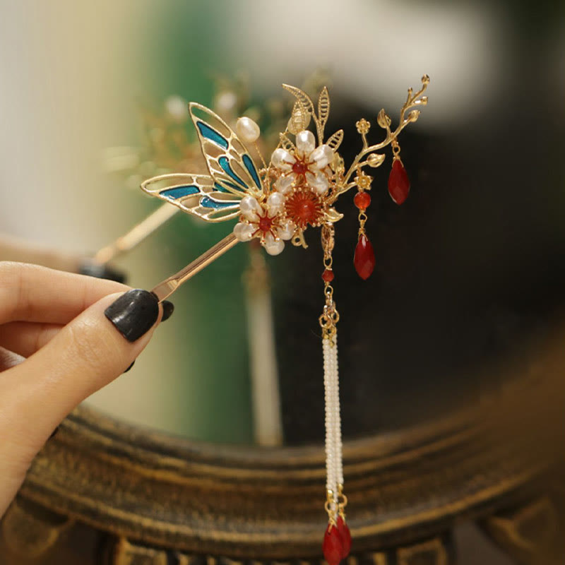 Foviel Klassische chinesische Stil Blume sz. Schmetterling Pearlagil Haar Clip Haarnadel Haar Krone