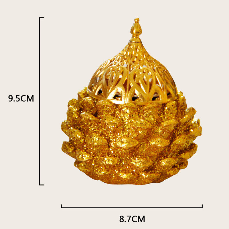 Buddha Stones Gold Pine Cone Pattern Spiritual Rituals Mini Incense Burner Home Tabletop Decor Incense Burner BS 19