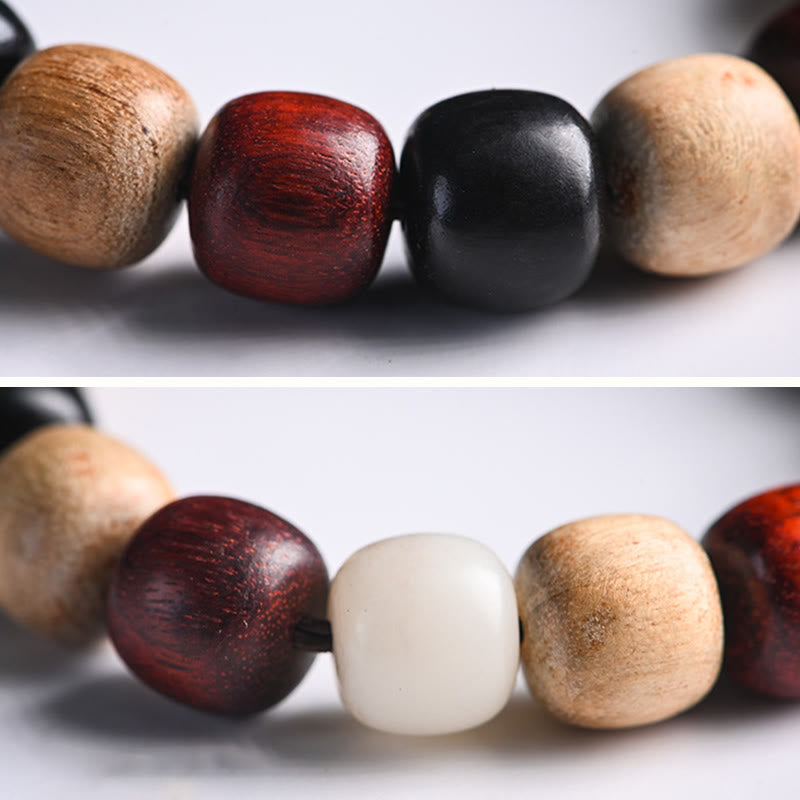 Bracelet de protection Foviel à gravure de chat mignon en bois de santal rouge à petites feuilles et bois d'ébène