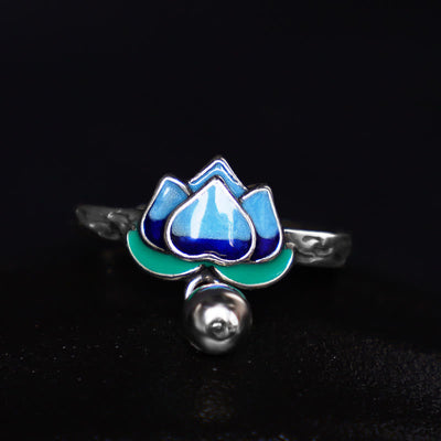 Buddha Stones Lotus Flower Pattern Enlightenment Ring Ring BS 1