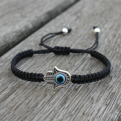 Buddha Stones Handmade Hamsa Symbol Protection Luck String Bracelet Bracelet BS Black(Bracelet Size 16-24cm)