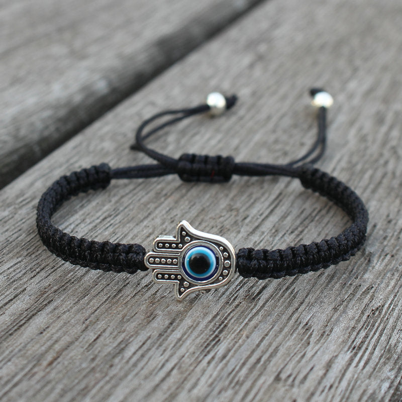 Buddha Stones Handmade Hamsa Symbol Protection Luck String Bracelet Bracelet BS Black(Bracelet Size 16-24cm)