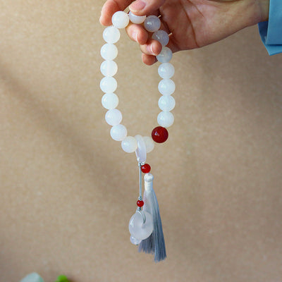 Buddha Stones White Agate Red Agate Luck Wrist Mala Tassels Pocket Mala Car Decoration Wrist Mala&Decorations BS 14mm