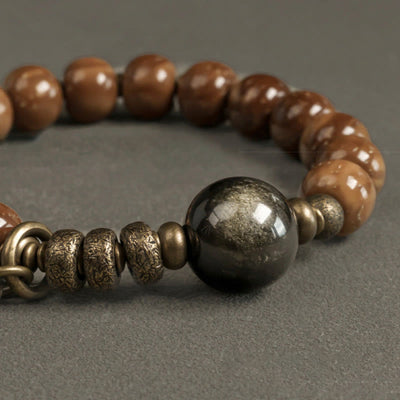 Buddha Stones Kuka Seed Tiger Eye Gold Sheen Obsidian Copper Wealth Luck Bracelet Bracelet BS 10