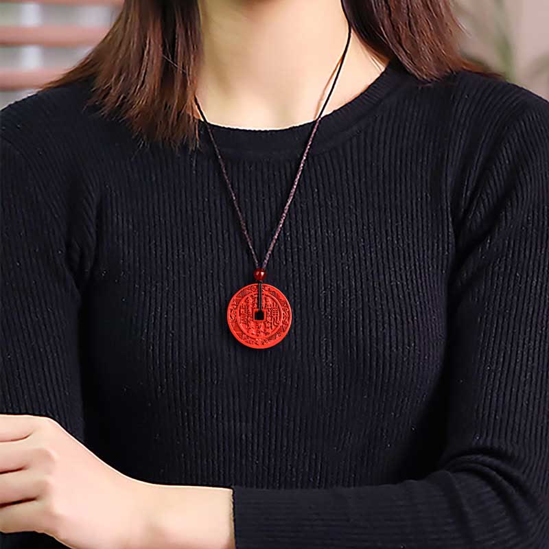 Buddha Stones Natural Cinnabar Mountain Ghosts Spend Money Bagua Design Blessing Necklace Pendant Necklaces & Pendants BS 4