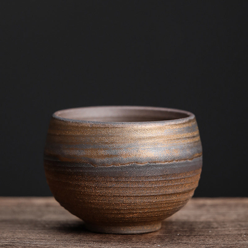 Buddha Stones Simple Brown Striped Texture Ceramic Teacup Kung Fu Tea Cup Bowl Cup BS Small Bowl 60ml
