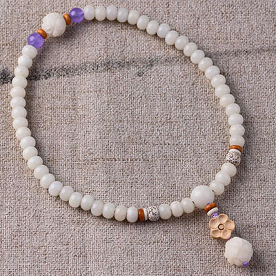 Bracelet de bénédiction lotus Bodhi en jade blanc tibétain Foviel