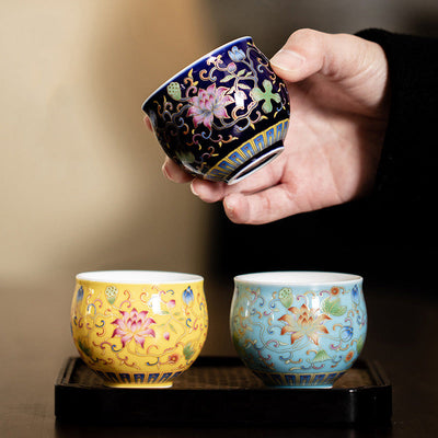 Buddha Stones Lotus Flower Pod Pattern Ceramic Teacup Kung Fu Tea Cup 80ml Cup BS main
