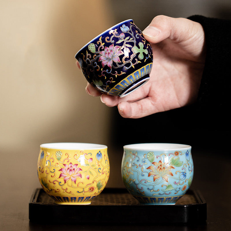 Buddha Stones Lotus Flower Pod Pattern Ceramic Teacup Kung Fu Tea Cup 80ml Cup BS main