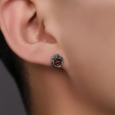 Buddha Stones 925 Sterling Silver Natural Amber Dragon Success Protection Stud Earring Earrings BS 4