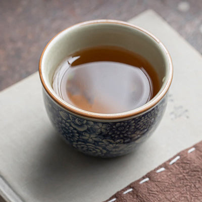 Buddha Stones Blue Lotus Peach Blossom Chrysanthemum Design Ceramic Teacup Kung Fu Tea Cups Cup BS 5