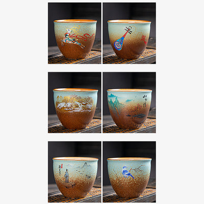 Buddha Stones Colorful Deer Pipa Snow Plum Blossoms Mountains Rivers Bird Ceramic Teacup Kung Fu Tea Cup Bowl Cup BS 12