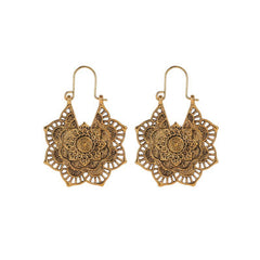Buddha Stones Tibetan Lotus Engraving Copper Blessing Drop Earrings Earrings BS Gold
