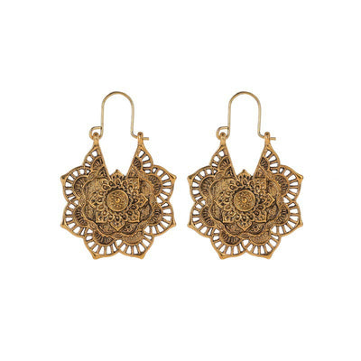 Buddha Stones Tibetan Lotus Engraving Copper Blessing Drop Earrings Earrings BS Gold