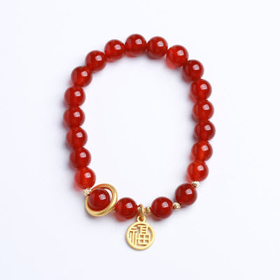 Buddha Stones Natural Red Agate Blessing Letter Confidence Bracelet Bracelet BS 9