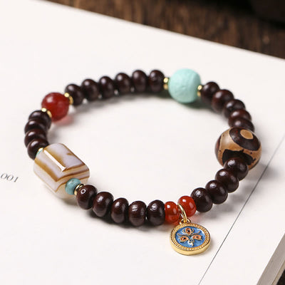Buddha Stones Natural Tibet Purple Bodhi Seed Dzi Bead God of Wealth Wisdom Bracelet Bracelet BS 3