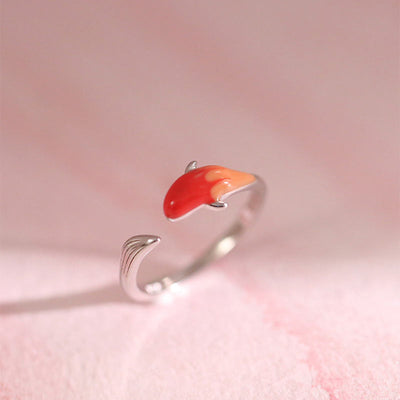 Buddha Stones Koi Fish Copper Balance Luck Adjustable Ring Rings BS 12