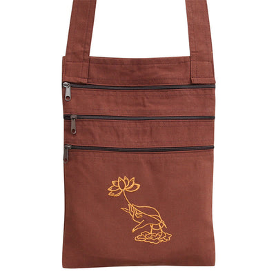 Buddha Stones Spiritual Mind Practice Lotus Embroidered Cotton Shoulder Bag Crossbody Bag - image 4