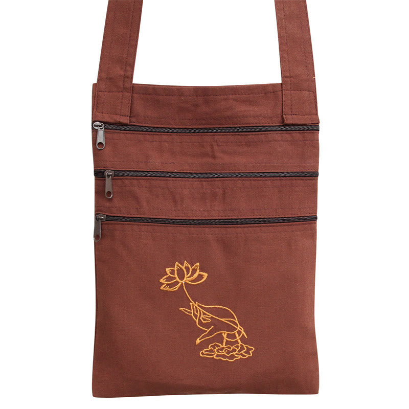 Buddha Stones Spiritual Mind Practice Lotus Embroidered Cotton Shoulder Bag Crossbody Bag - image 4