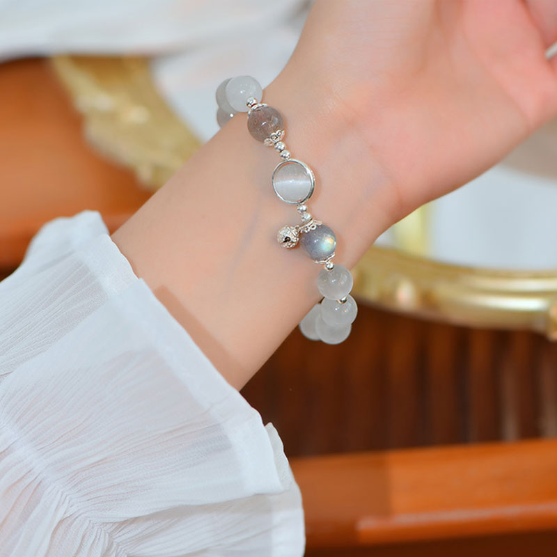 Buddha Stones 925 Sterling Silver Cat Eye Moonstone Love Support Bracelet Bracelet BS 2