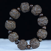 Foviel Ebony Wood Eighteen Arhats Lotus Dragon Engraved Balance Bracelet
