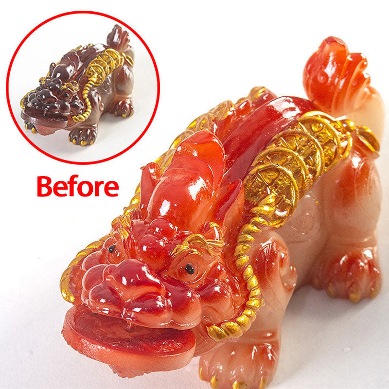Buddha Stones Color Changing Small PiXiu Copper Coins Resin Tea Pet Wealth Home Figurine Decoration Decorations BS Red Pixiu 11*5.5*4.5cm