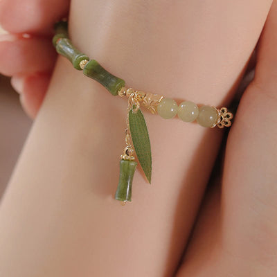 Buddha Stones Jade Bamboo Leaf Lily Of The Valley Pattern Luck Abundance Bracelet - image 2