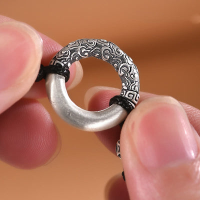 Buddha Stones 999 Sterling Silver Fu Character Peace Buckle Copper Coin Auspicious Clouds Fortune Bracelet Bracelet BS 4