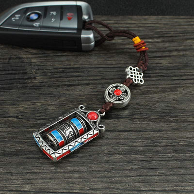 Buddha Stones Six True Words Prayer Wheel Rotation Knot Blessing Keychain Decoration Decorations BS 10