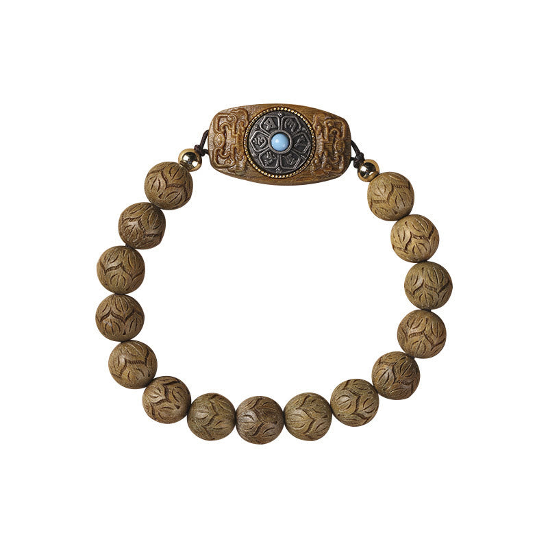 Buddha Stones Green Sandalwood Ebony Wood Sandalwood Om Mani Padme Hum Soothing Bracelet Bracelet BS 7