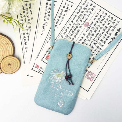 Buddha Stones Small Embroidered Flowers Crossbody Bag Shoulder Bag Cellphone Bag 11*20cm Crossbody Bag BS 21