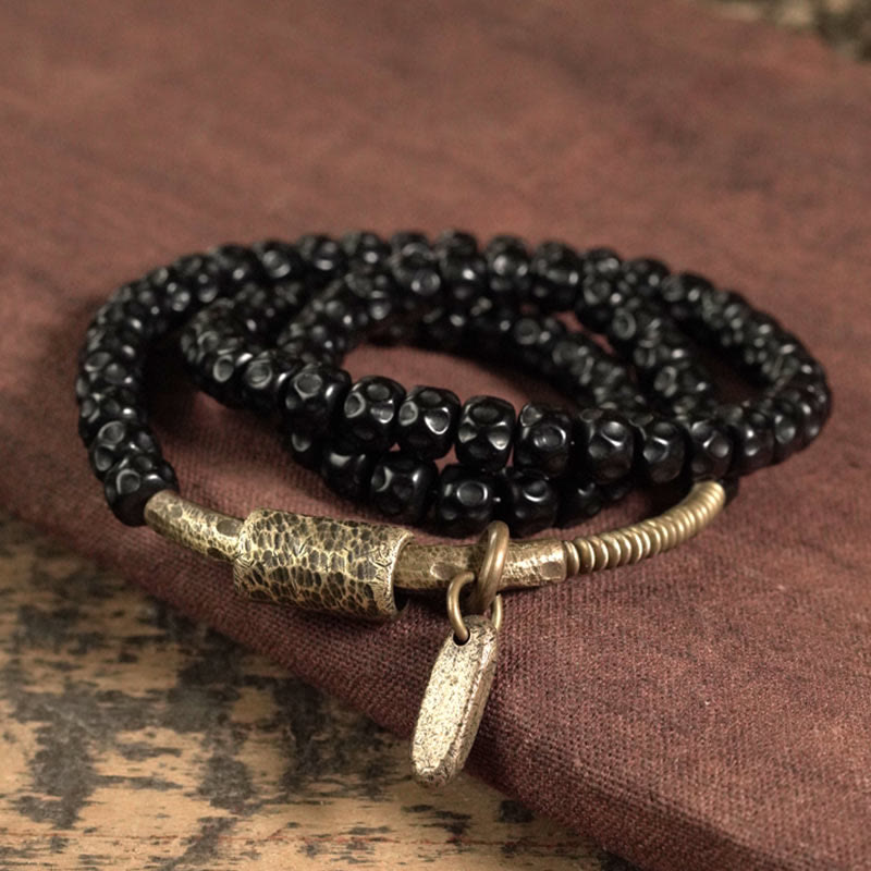 Buddha Stones Retro Coconut Shell Copper Happiness Triple Wrap Bracelet Bracelet BS 1